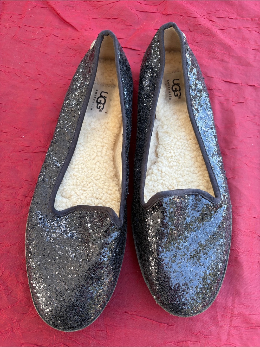 UGG Black Sequin Shearling-Lined Slip-On Flats